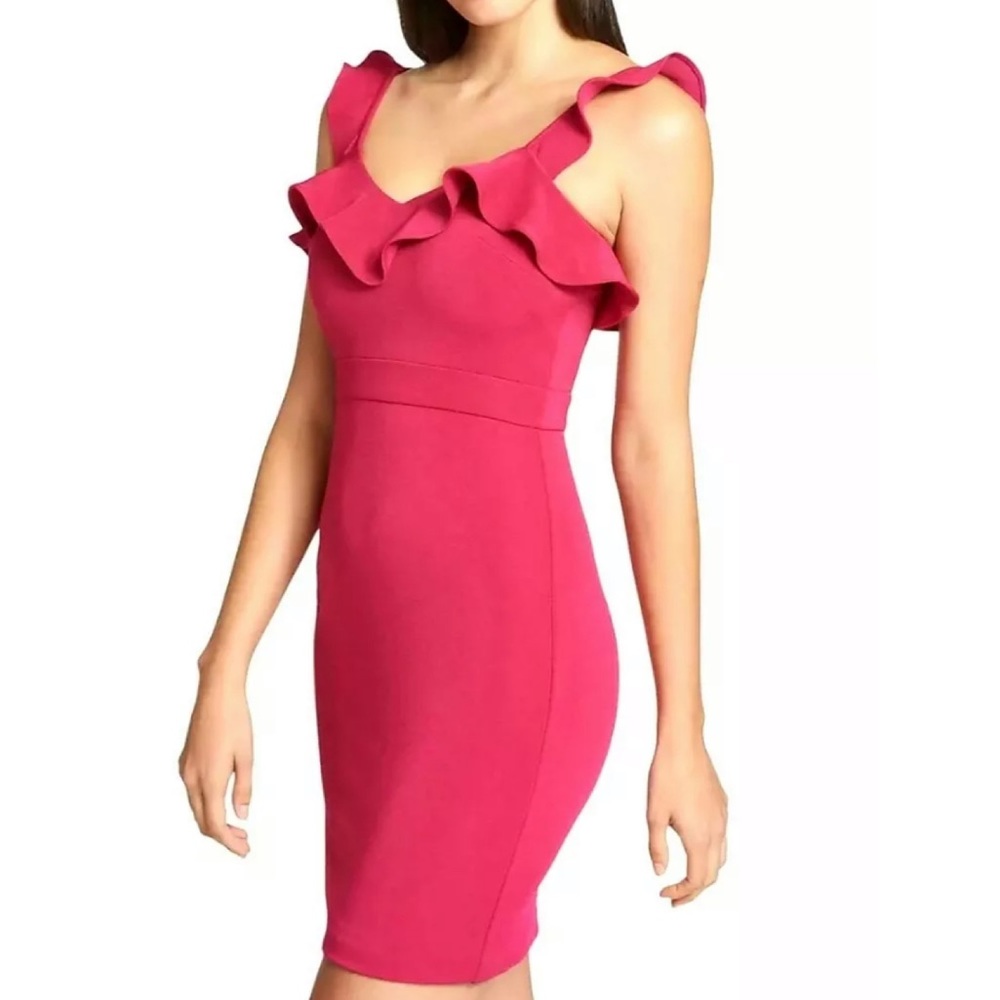 Guess Womens Pink Ruffled Sleeves Bodycon Dress